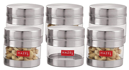 HAZEL Stainless Steel Kitchen Containers| 1 Ltr Each Transparent Kitchen Container Set with Matt Finish | Multipurpose Storage Box for kitchen containers, Set of 6