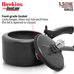 Hawkins 1.5 Litre Instaa Pressure Cooker, Induction Inner Lid Cooker, Tall Body Hard Anodised Baby Cooker, Black (IIH15)