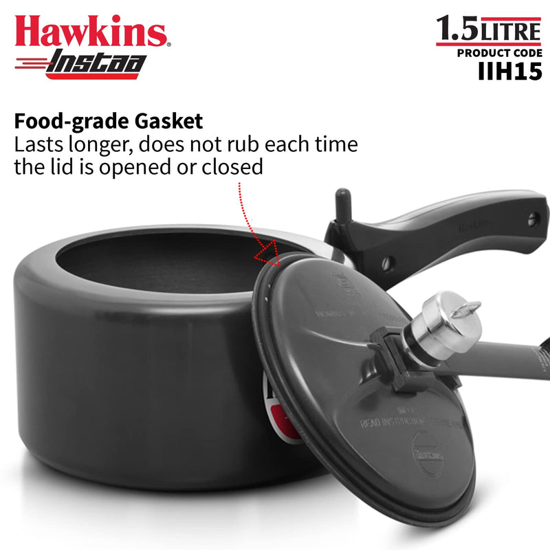 Hawkins 1.5 Litre Instaa Pressure Cooker, Induction Inner Lid Cooker, Tall Body Hard Anodised Baby Cooker, Black (IIH15)