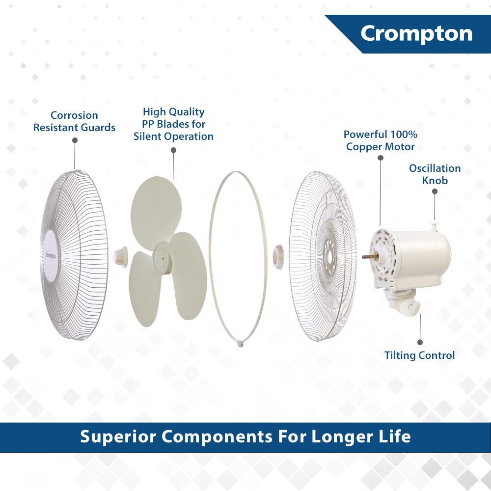 Crompton High Flo Neo High Speed 400 mm (16 inch) 50W Oscillating Pedestal Fan (KD White)-3
