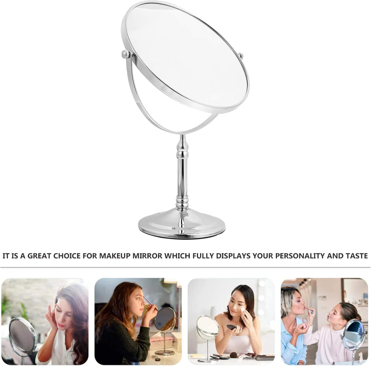 Plantex Premium Brass Magnifying Mirror/Dual Side Makeup Mirror with 5x/1x Magnification/Tabletop Vanity Hand Mirrors Stand (8 Inch-Chrome/Tabletop)-6