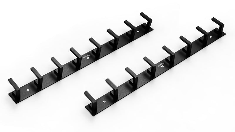 Plantex Aluminum Hook Rail with L-Shape Hooks for Walls of Bathroom/KitchenHook Rail Bar for Clothes/Towel/Keys-Pack of 2 (8 Hooks, Black)-1
