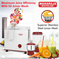 Maharaja Whiteline Gala Happiness Juicer Mixer Grinder With 2 Jars | Long Lasting Performance With 450 Watts| Food Grade Safe | High Grade Mesh For Efficient Juicing | 2 Year Warranty (White)