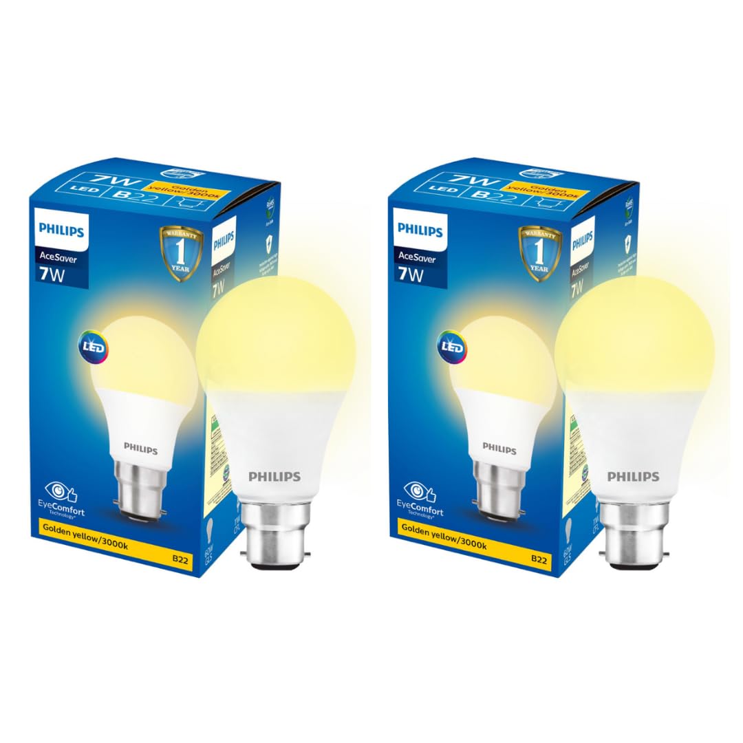 Philips b22d LED Bulb, (Golden Yellow, 7W) Pack of 2