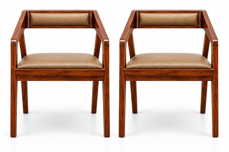 Set of 2 Solid Wood Accent Chairs with Camel Cushion Seat, Modern Cafe Arm Chair for Home (Camel Set of 2)