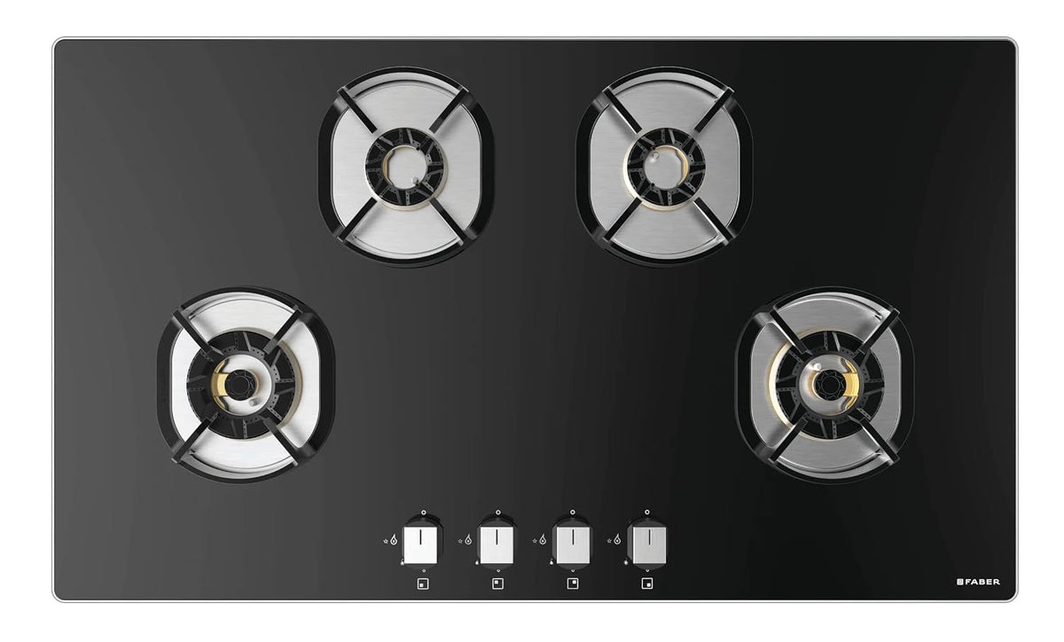 Faber 90 cm hob, 4 Brass Burner with Flame Failure Device,Glass Top (HOB NEXUS IND STAR HT904 FFD CRS BR CI) Auto Igniti