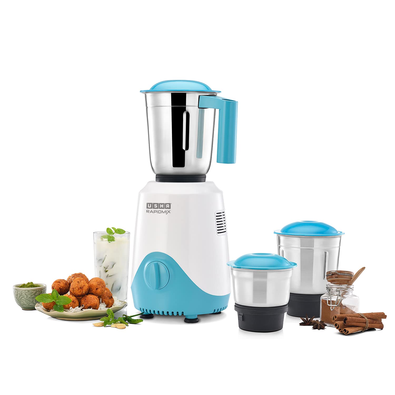 USHA Colt Prime Mixer Grinder| 500W| Powerful 100% Copper Motor| Rust Resistant Stainless Steel Jars & Blades| Uniform Grinding with 3 Jars| 5 Years Motor Warranty