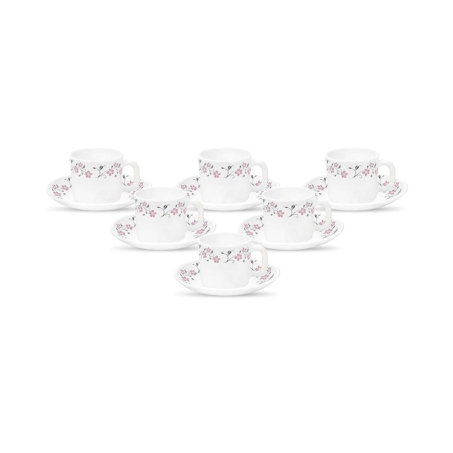 La Opala Diva, Opal Glass Crockery | Coffee Cup & Saucer Cylinder, Set of 12 | Grace Red, 120 ml | for Tea & Coffee | Microwave Safe | 100% Vegetarian | Extra Strong | Super Light | Super White