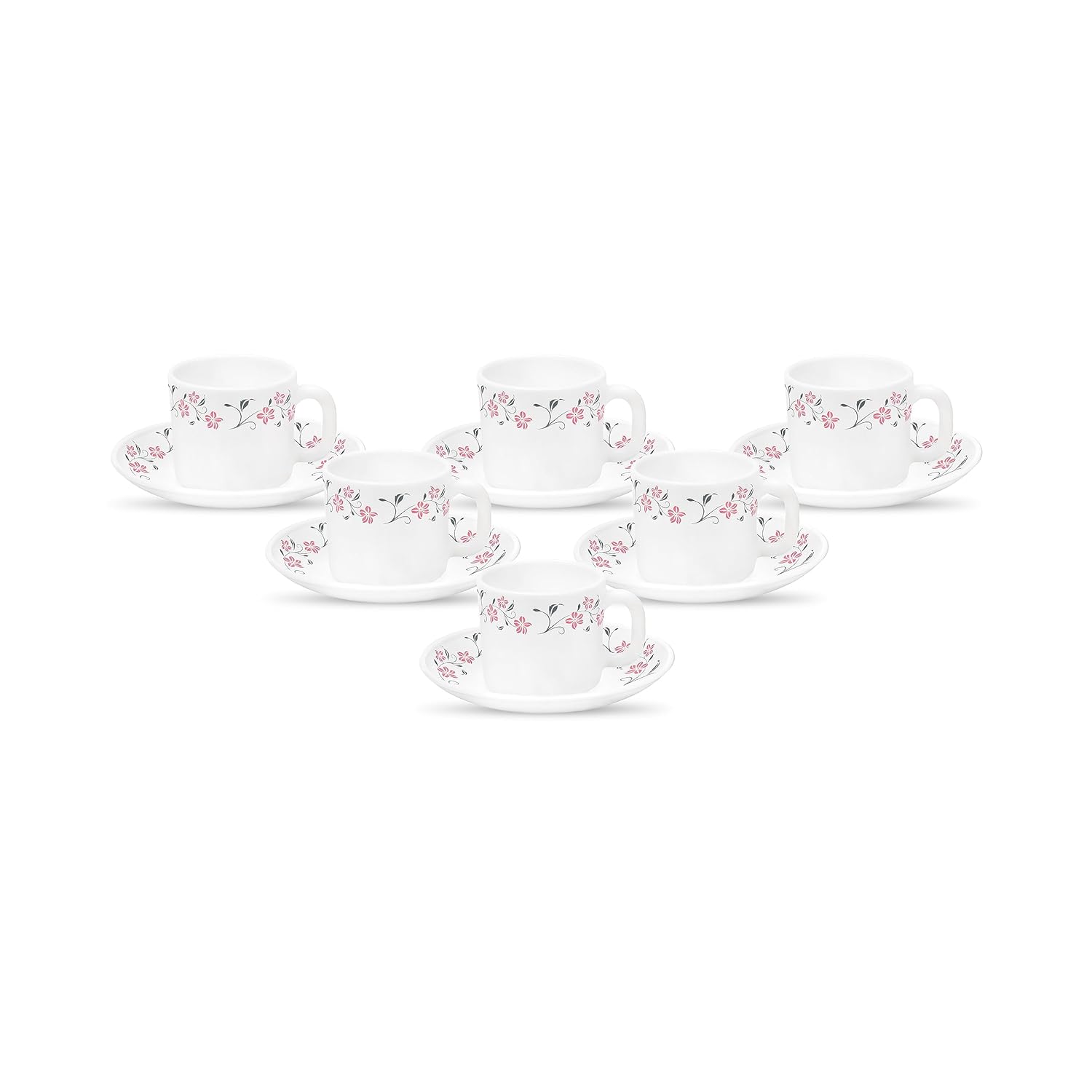 La Opala Diva, Opal Glass Crockery | Coffee Cup & Saucer Cylinder, Set of 12 | Grace Red, 120 ml | for Tea & Coffee | Microwave Safe | 100% Vegetarian | Extra Strong | Super Light | Super White