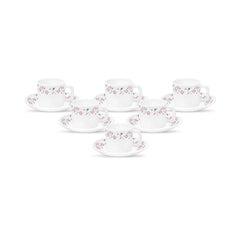 La Opala Diva, Opal Glass Crockery | Coffee Cup & Saucer Cylinder, Set of 12 | Grace Red, 120 ml | for Tea & Coffee | Microwave Safe | 100% Vegetarian | Extra Strong | Super Light | Super White