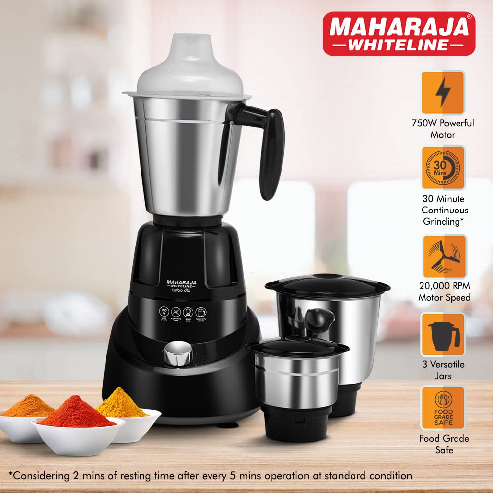Maharaja Whiteline MX-185 750W Mixer Grinder with 3 Jars, Black