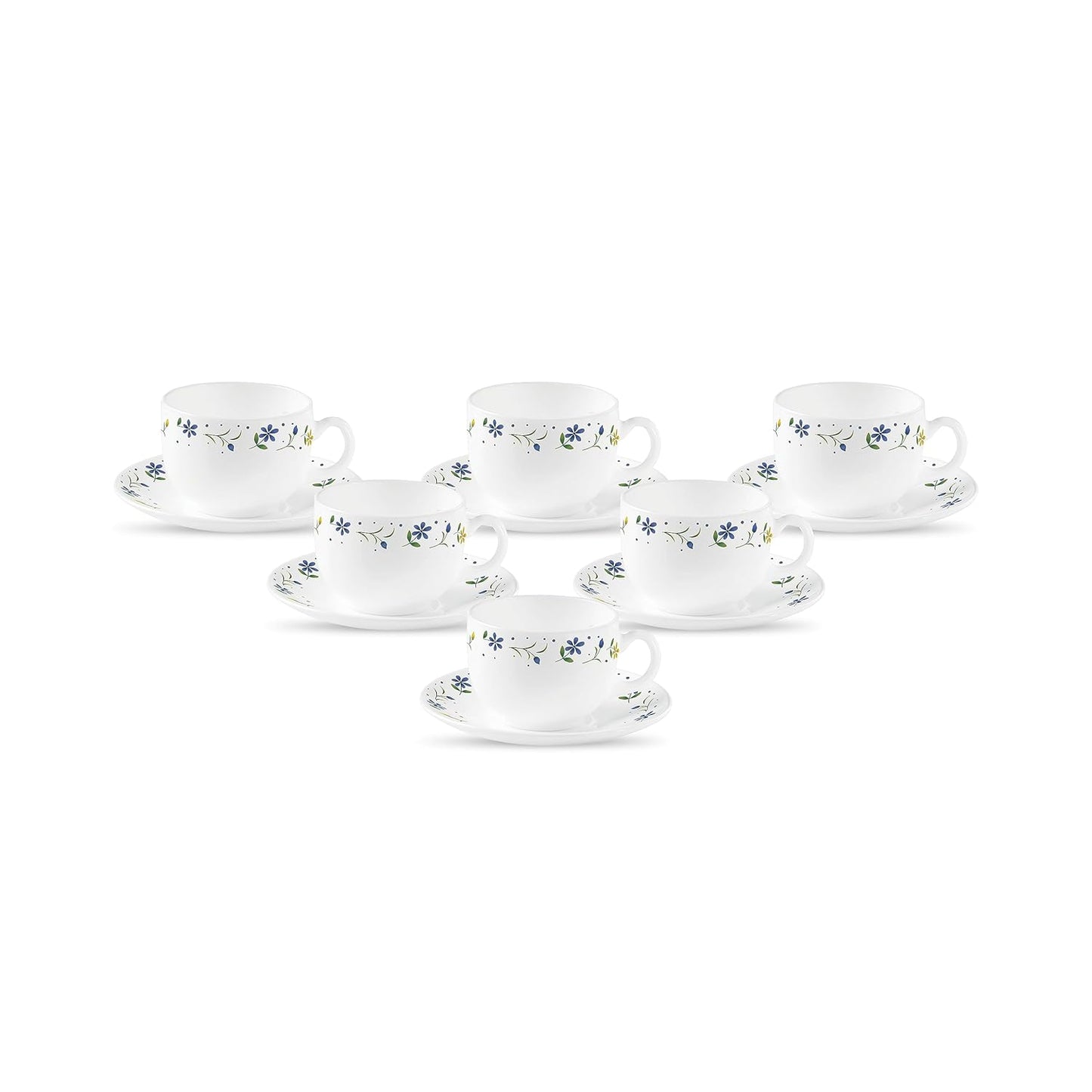 La Opala Diva, Opal Glass Crockery | Coffee Cup & Saucer Iris, Set of 12 | Twilight Bouquet, 100 ml | for Tea & Coffee | Microwave Safe | 100% Vegetarian | Extra Strong | Super Light | Super White