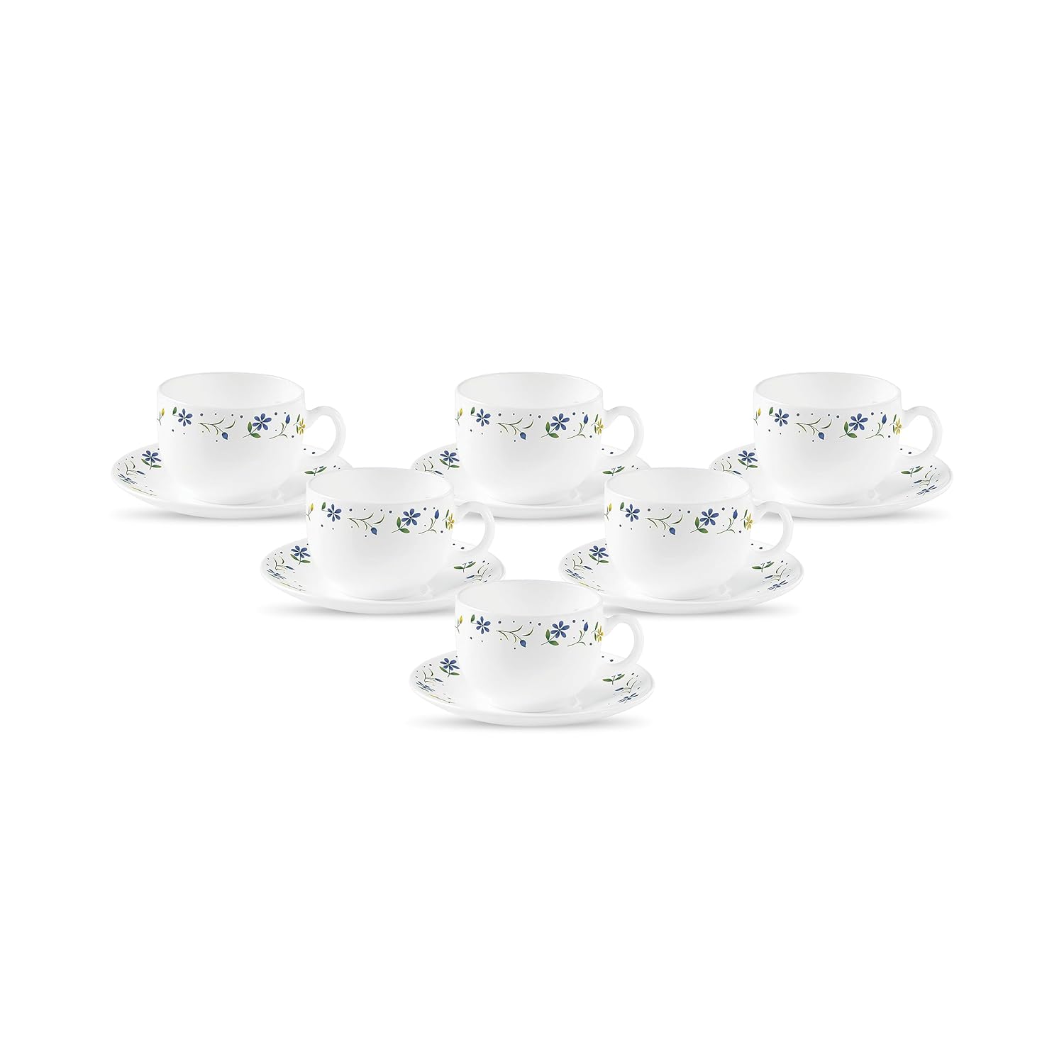 La Opala Diva, Opal Glass Crockery | Coffee Cup & Saucer Iris, Set of 12 | Twilight Bouquet, 100 ml | for Tea & Coffee | Microwave Safe | 100% Vegetarian | Extra Strong | Super Light | Super White