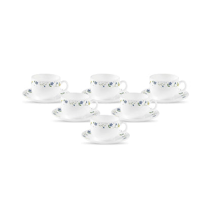La Opala Diva, Opal Glass Crockery | Coffee Cup & Saucer Iris, Set of 12 | Twilight Bouquet, 100 ml | for Tea & Coffee | Microwave Safe | 100% Vegetarian | Extra Strong | Super Light | Super White