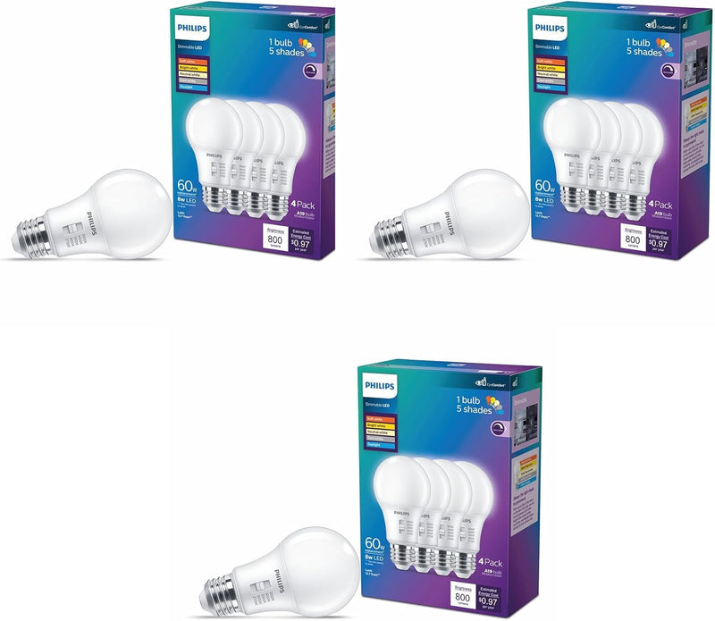 Philips LED A19 Selectable White Dimmable LED Bulbs - Flicker-free 60w Bulbs with EyeComfort Technology