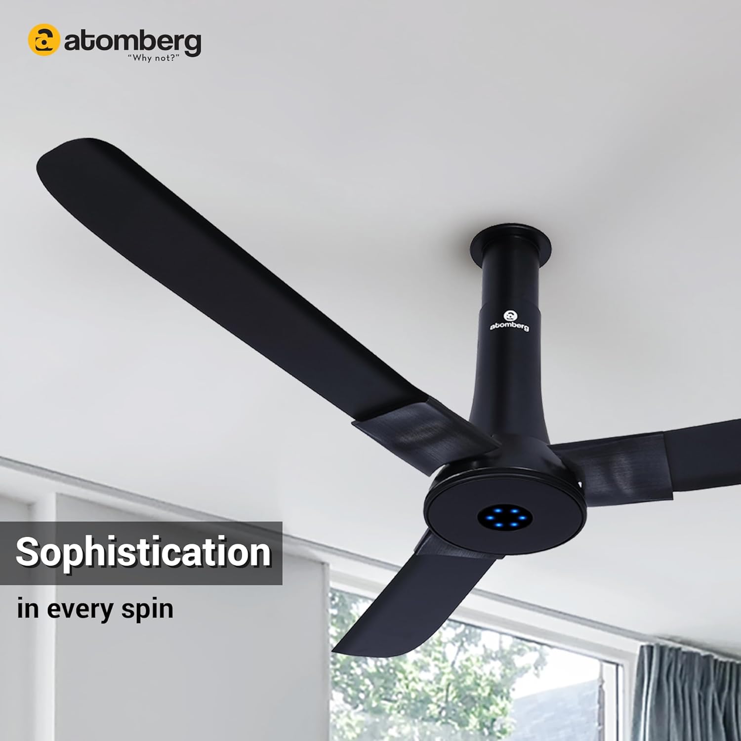 atomberg Studio+ 1200mm BLDC Ceiling Fan with Remote Control | BEE 5 star Rated Energy Efficient Ceiling Fan | High Air Delivery with LED Indicators | 3 Year Warranty (Onyx Black)