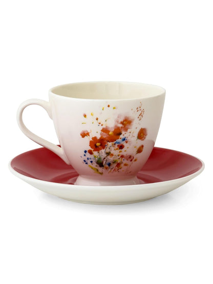 Clay Craft Fine Ceramic King Super Cup & Saucer Set of 12 (6 Cups + 6 Saucers) - 180 ml Each