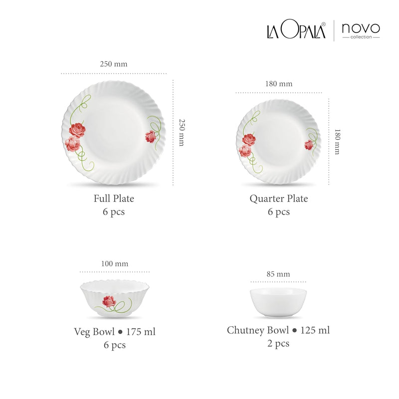 La Opala Novo Collection Opal Glass Crockery | for Family of 6 | Dinner Set 20 pcs Dainty Swirls | Plates & Bowls for Dining | Microwave Safe | 100% Vegetarian | Extra Strong | Light & White