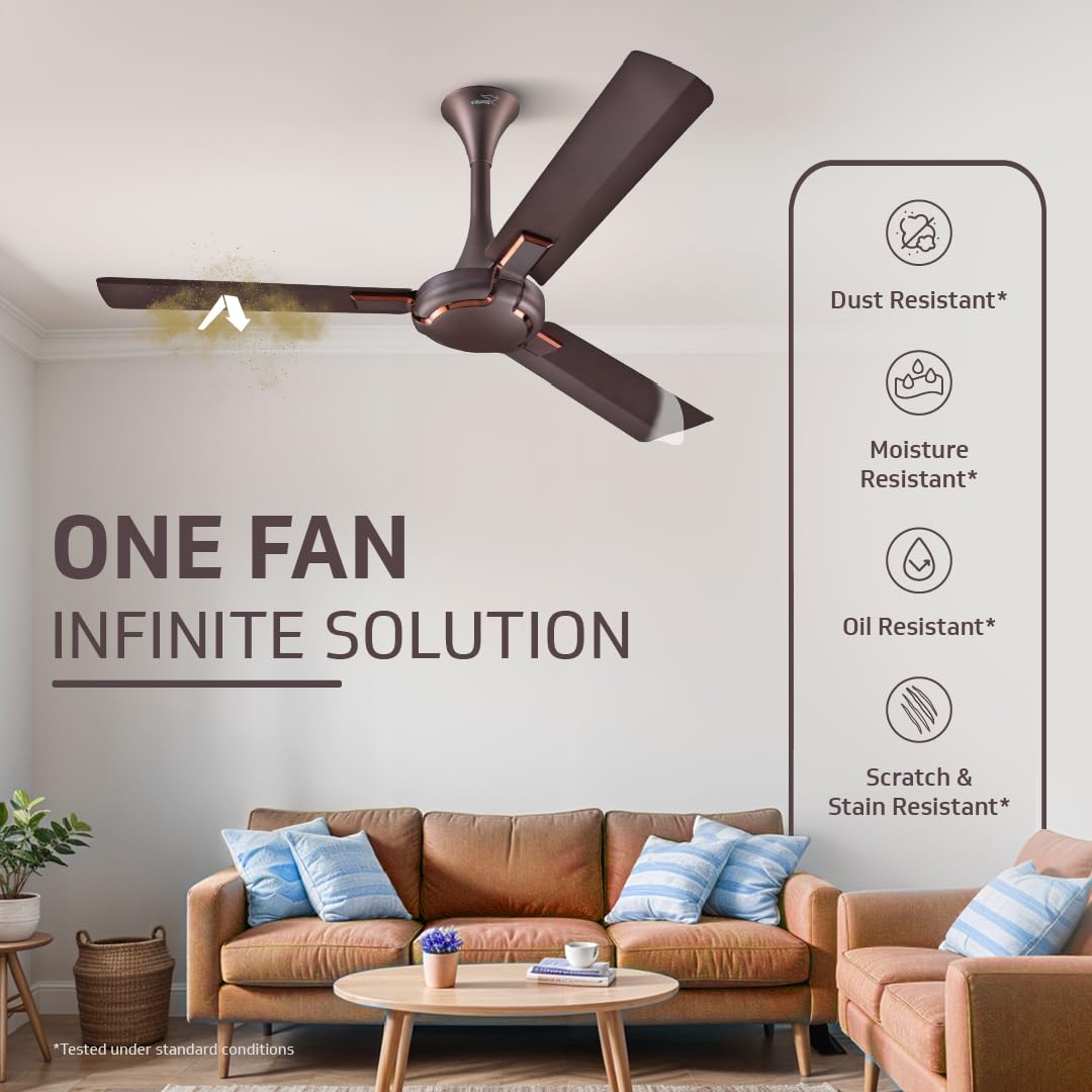 V-Guard Exado Pro ES BLDC Ceiling Fan | Remote Control | Anti Dust Coating | BEE 5 Star Rating | 400 RPM | 100% Copper Motor | 1.2M (Elegance Brown Matte), 1.2 Metres