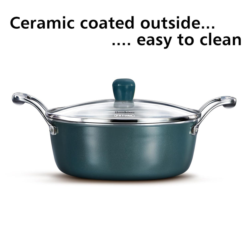 Hawkins Olive Pro 3 Litre Cook n Serve Bowl, Triply Stainless Steel Pan with Stainless Steel Handles and Glass Lid, Green (POSC30G)