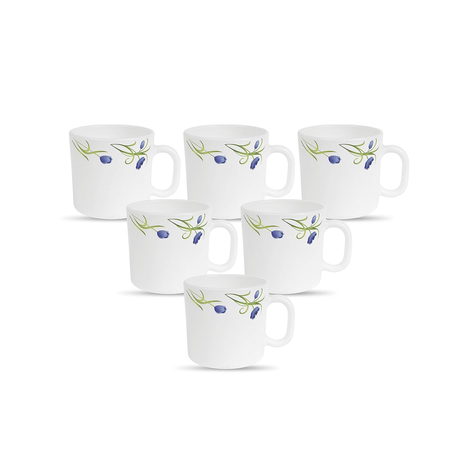 La Opala Diva, Pearl Collection Opal Glass Crockery | Coffee Mug Regular, Set of 6 | Turquoise Trims, 190 ml | for Tea & Coffee | Microwave Safe | 100% Vegetarian | Extra Strong | Super Light & White