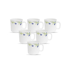 La Opala Diva, Pearl Collection Opal Glass Crockery | Coffee Mug Regular, Set of 6 | Turquoise Trims, 190 ml | for Tea & Coffee | Microwave Safe | 100% Vegetarian | Extra Strong | Super Light & White