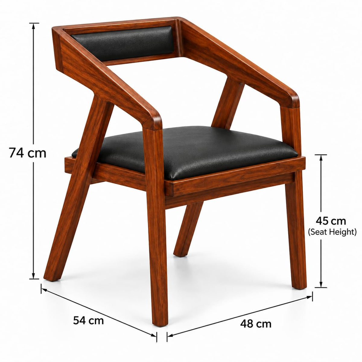 Solid Sheesham Wood Arm Chair With PU Leather Cushion – Modern Study Chair For Office Room, Dining Room, Living