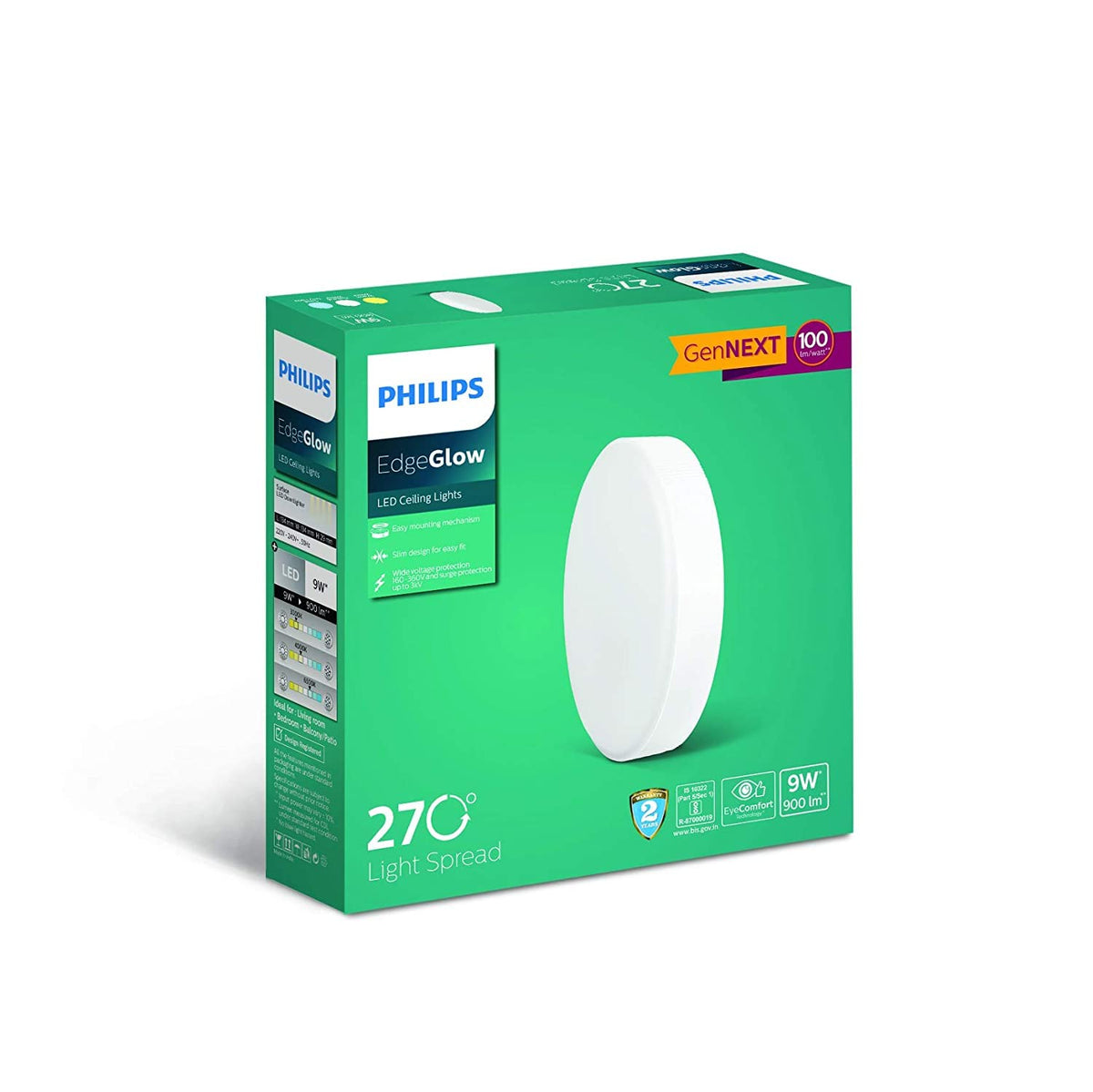 Philips Edge Glow GenNEXT Surface Downlighter 9W (Cool White) (Pack of 4) with 270 Degree Light Spread