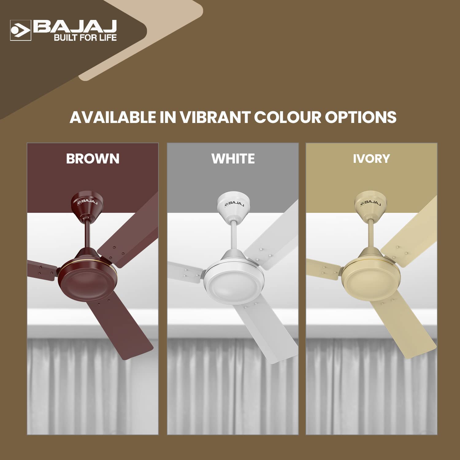 Bajaj Robusta 12S1 1200MM 1 Star Rated Ceiling Fans For Home | BEE Stars Rated Energy Efficient Ceiling Fan | Surgeprotekt Motor | 2 Years Warranty 【Base Brown】