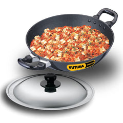 Hawkins Futura 1.5 Litre Deep Fry Pan, Non Stick Kadai with Stainless Steel Lid, Round Bottom Kadhai, Small Non Stick Kadai, Black (NK15S)