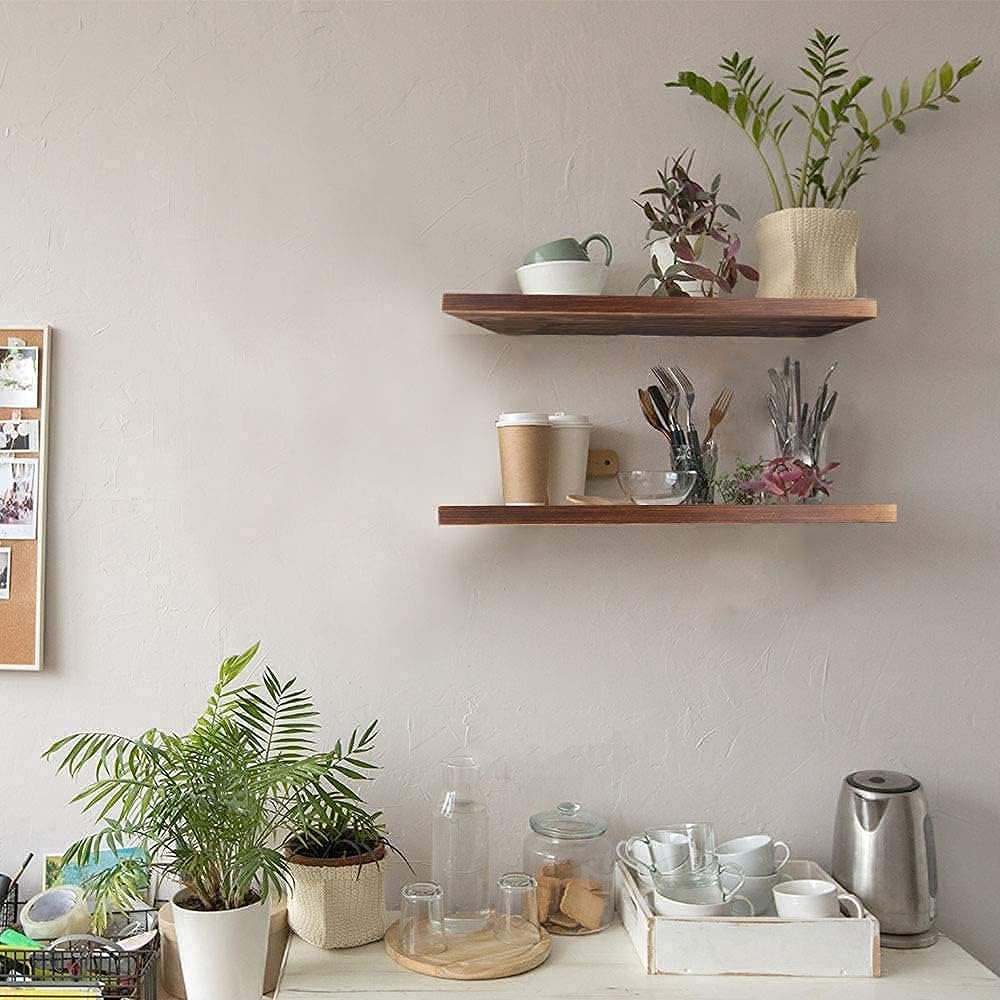 17inch Floating Shelves for Wall, Rustic Rosewood Farmhouse Invisible Shelf Set for Drywall Storage Rack Displa