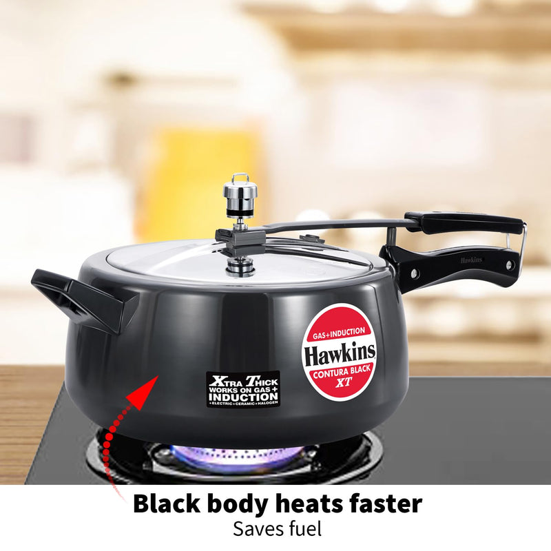 Hawkins 6.5 Litre Contura Black XT Pressure Cooker, Hard Anodised Inner Lid Cooker, Induction Cooker, Black (CXT65)