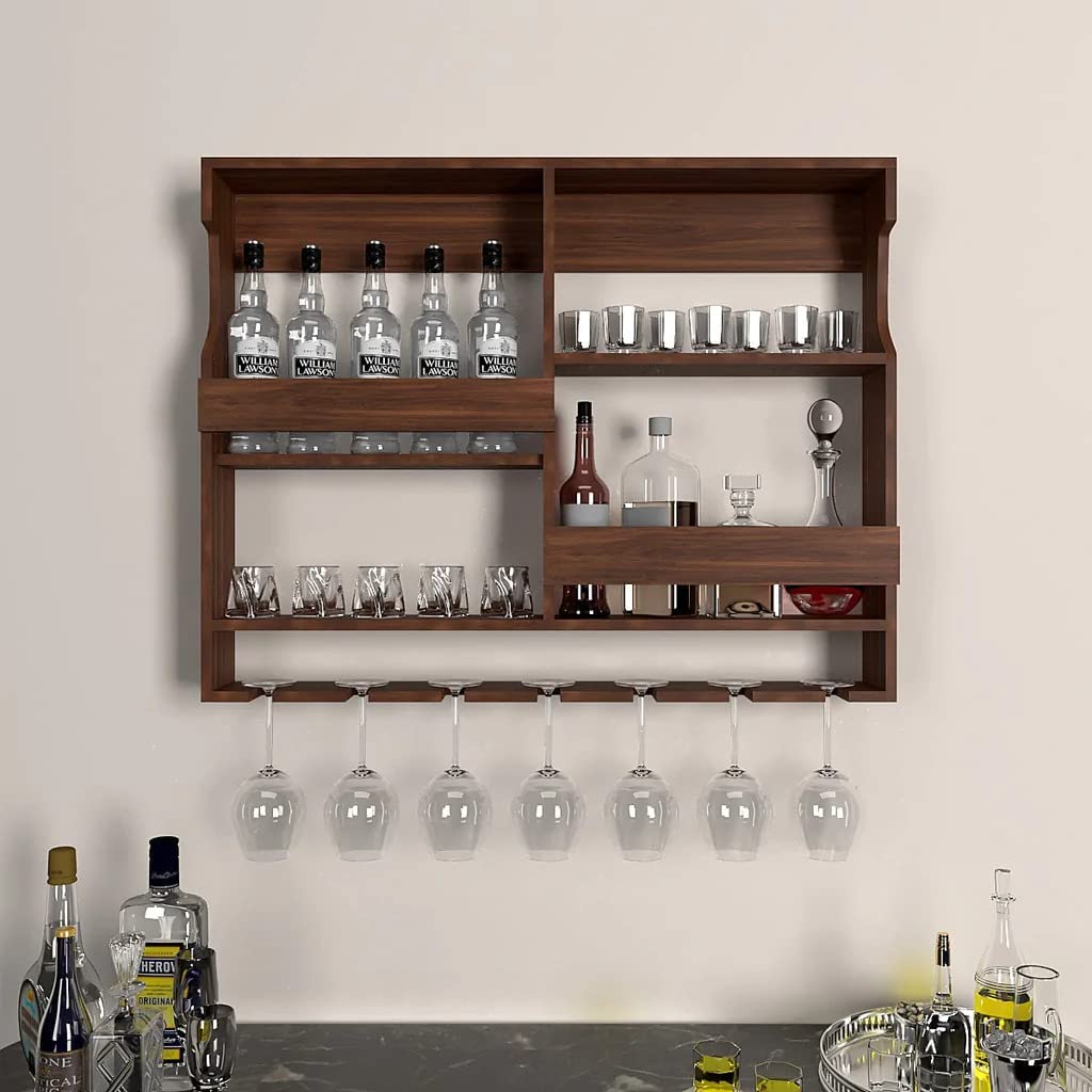 Wooden Wall Mounted Wine Rack, Bar Cabinet with Glass Storage, Wall Hanging Mini Bar for Home Wine Rack/Holder 