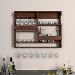 Wooden Wall Mounted Wine Rack, Bar Cabinet with Glass Storage, Wall Hanging Mini Bar for Home Wine Rack/Holder 