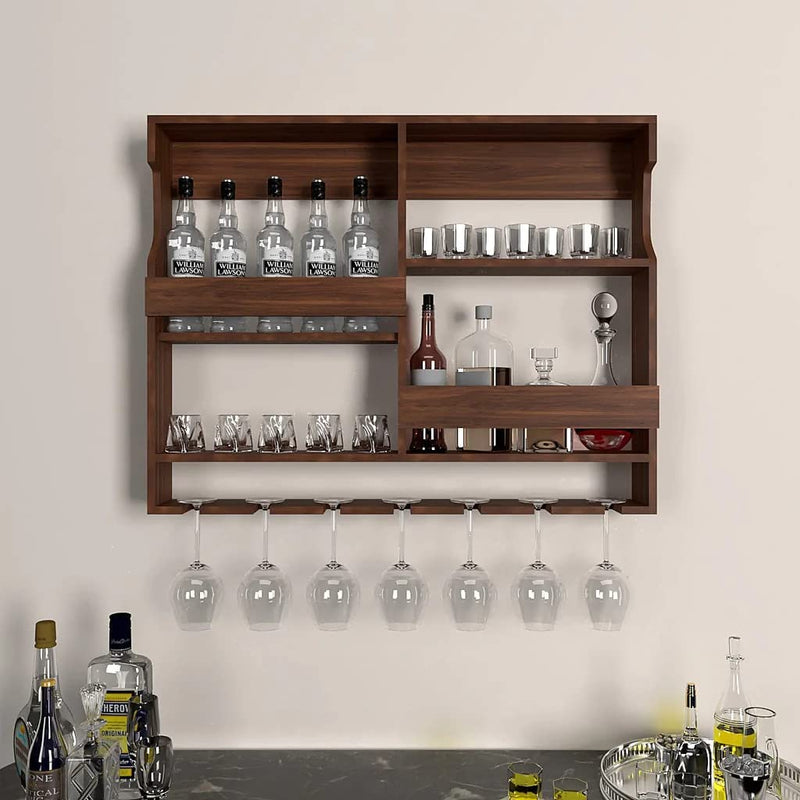 Wooden Wall Mounted Wine Rack, Bar Cabinet with Glass Storage, Wall Hanging Mini Bar for Home Wine Rack/Holder 