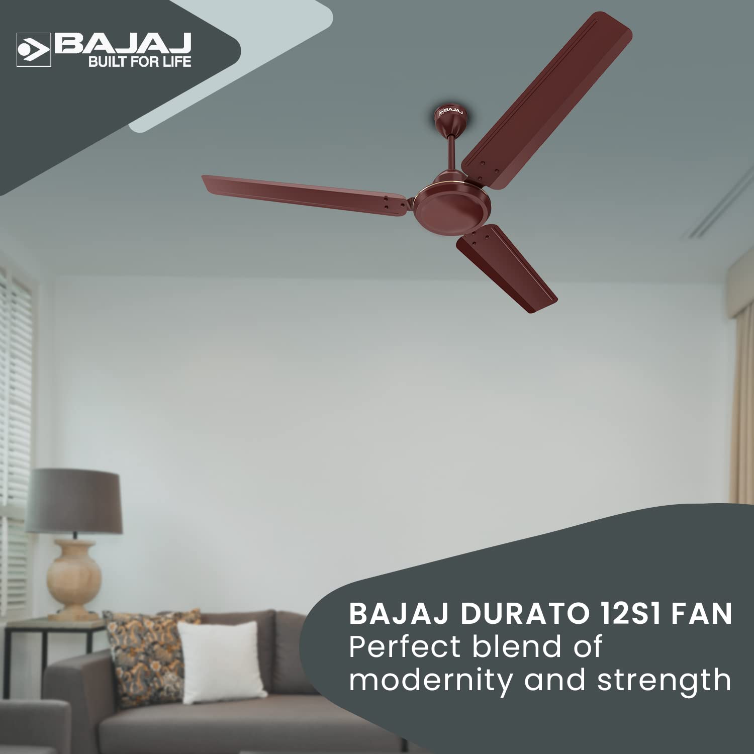 Bajaj Durato 12S1 1200MM (48") Ceiling Fans For Home | Bee Star Rated Energy Efficient Ceiling Fan | ThermaTuff Technology | High Air Delivery & High Speed 400 RPM | 3-Yrs Warranty 【Brown】