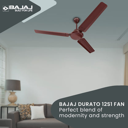Bajaj Durato 12S1 1200MM (48") Ceiling Fans For Home | Bee Star Rated Energy Efficient Ceiling Fan | ThermaTuff Technology | High Air Delivery & High Speed 400 RPM | 3-Yrs Warranty 【Brown】