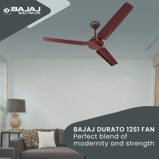 Bajaj Durato 12S1 1200MM (48") Ceiling Fans For Home | Bee Star Rated Energy Efficient Ceiling Fan | ThermaTuff Technology | High Air Delivery & High Speed 400 RPM | 3-Yrs Warranty 【Brown】