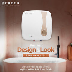 Faber Helios 15L Storage Water Heater | 5★ BEE | Auto Cutout | Warranty:5Y Tank,2Y Element & Product|8 Bar| Glassline Co