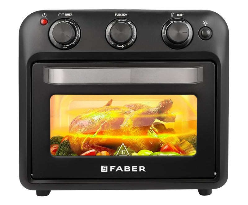 Faber Air Fryer Oven 20L,1500 Watts, Digital Control, Bake Tray, SS Wire Tray & Basket, Crumb Tray, | 15 Preset Auto Program | Bake,Roast,Fry,Toast,Defrost | FAO 20L BK 15DF
