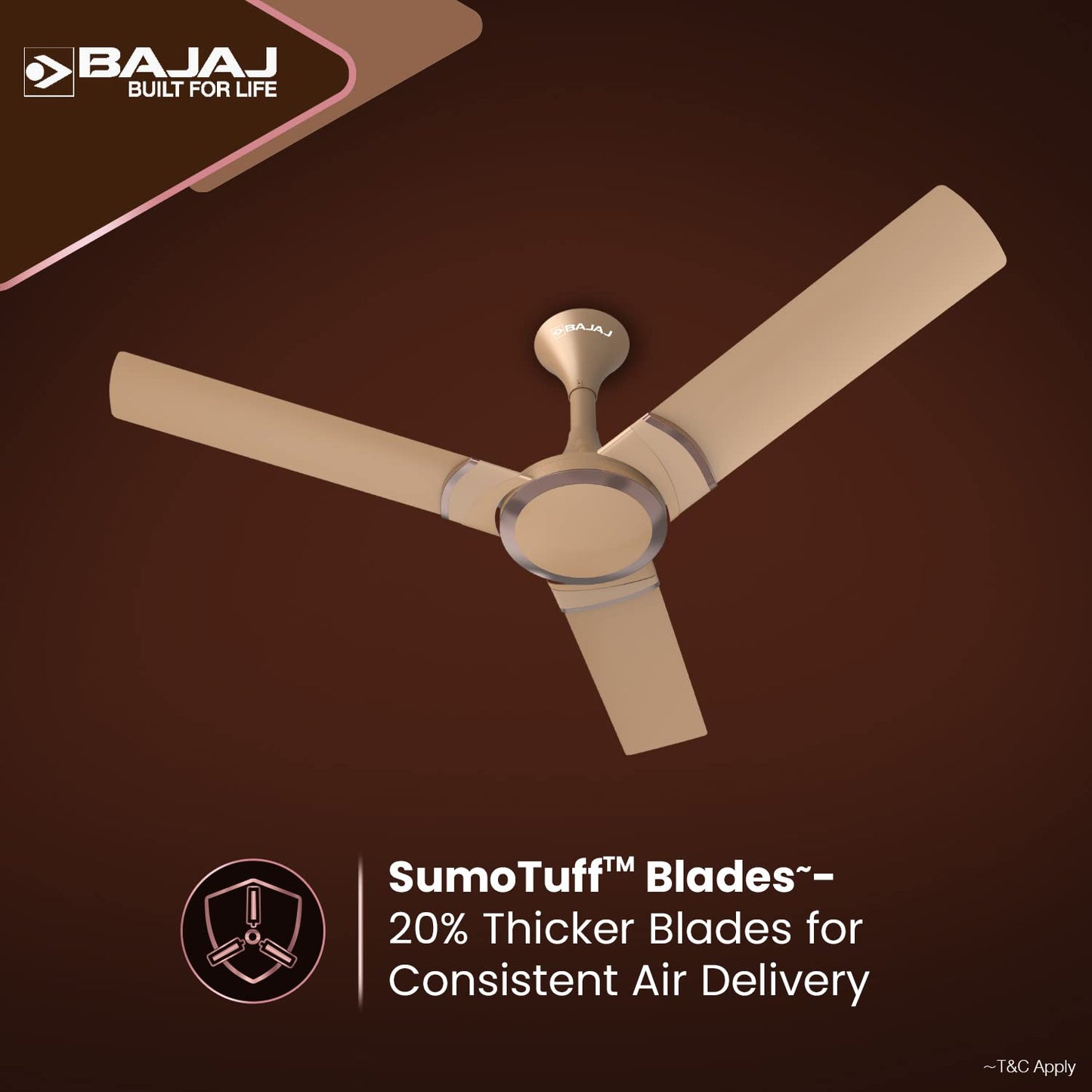 Bajaj Stylo 12S2 1200MM (48") Ceiling Fans for Home | BEE-2 Star Rated Energy Efficient Fan | SUPER 5TUFF TECHNOLOGY™ | SumoTuff Blades | High Air Delivery & High Speed | 5-Yrs Warranty 【Amber Gold】