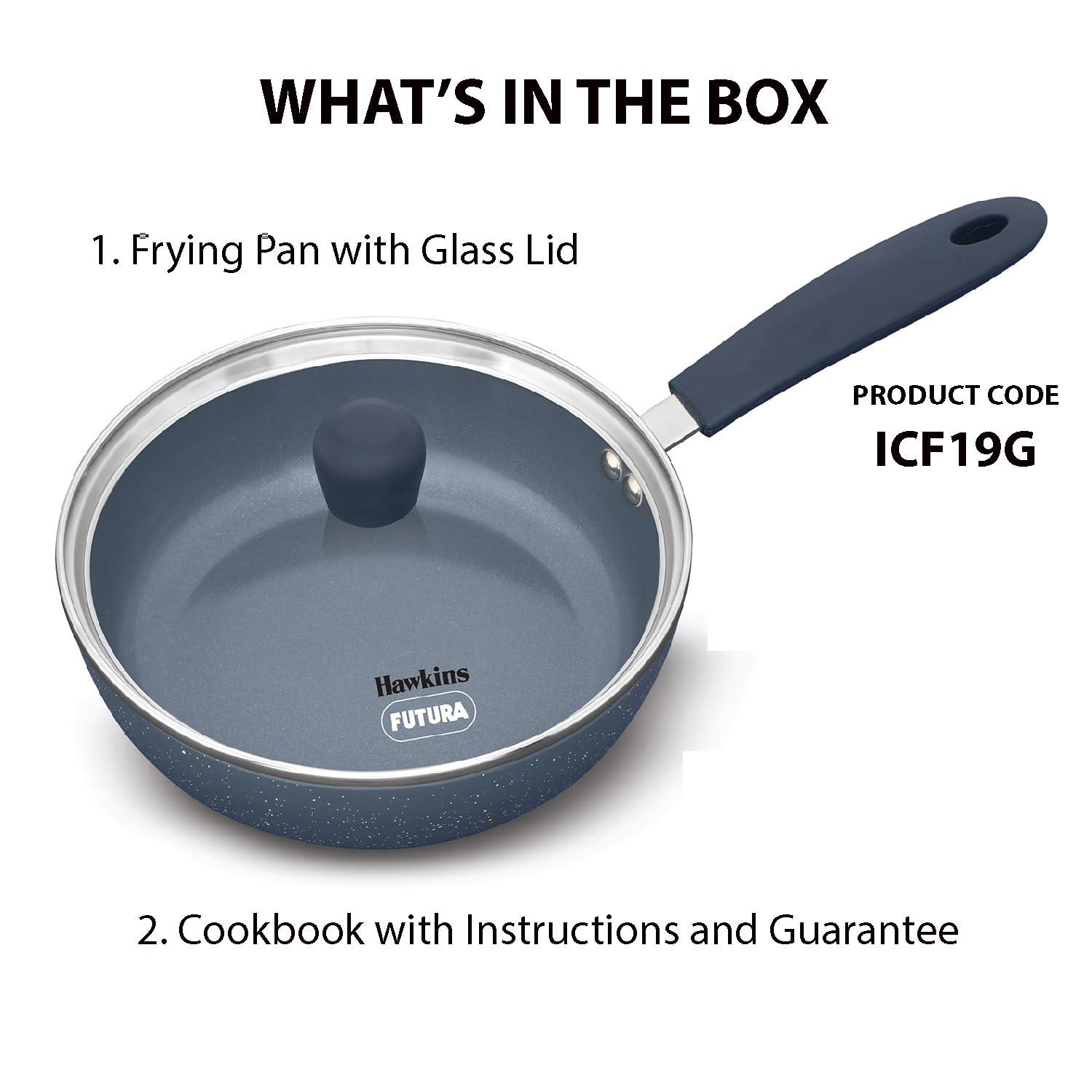 Hawkins Ceramic Nonstick Frying Pan, 19 cm Diameter, Induction Fry Pan with Glass Lid, Granite Omlette Egg Pan (ICF19G)