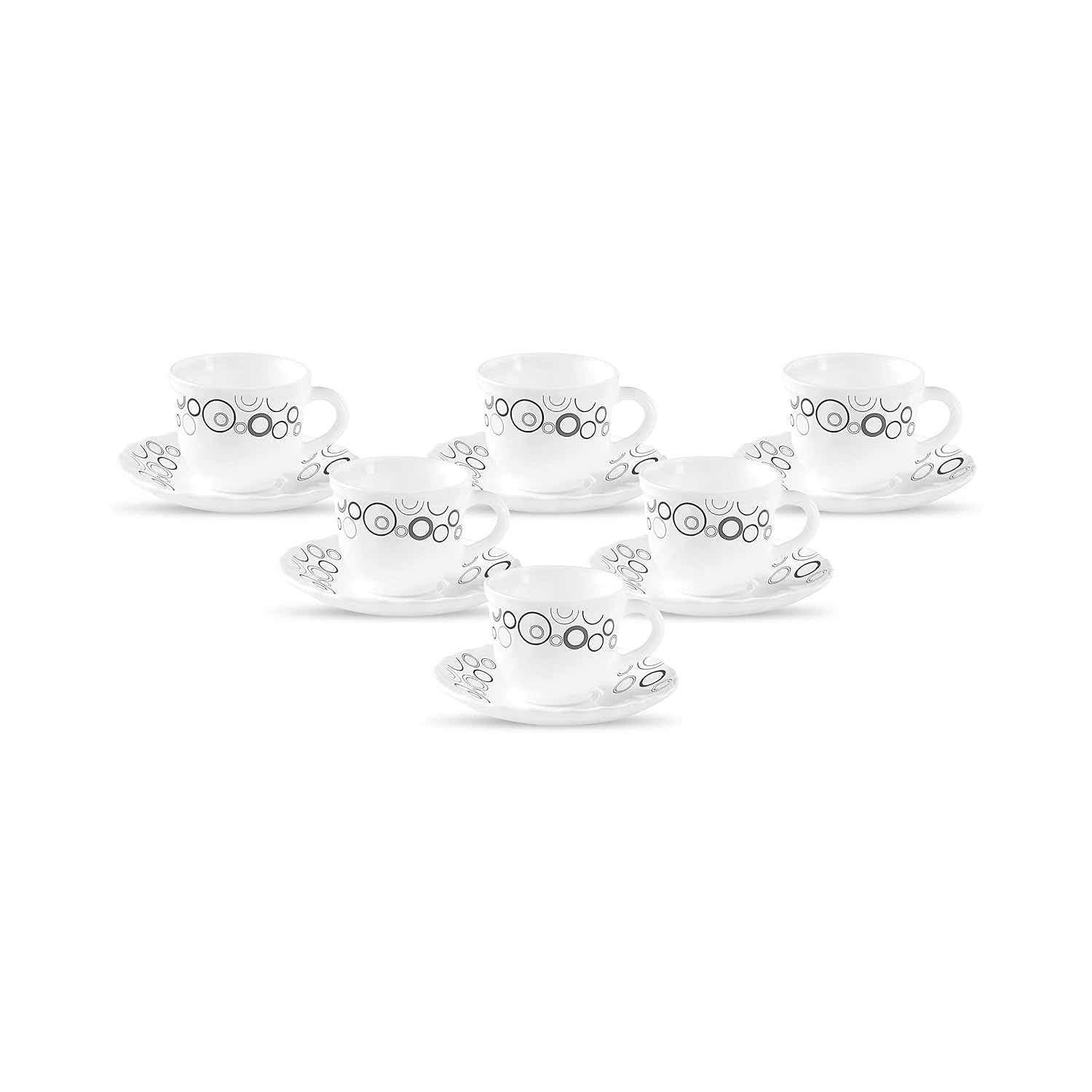 La Opala Diva, Opal Glass Crockery | Cup & Saucer Tulip Regular, Set of 12 | Misty Drops, 160 ml | for Tea & Coffee | Microwave Safe | 100% Vegetarian | Extra Strong | Super Light | Super White