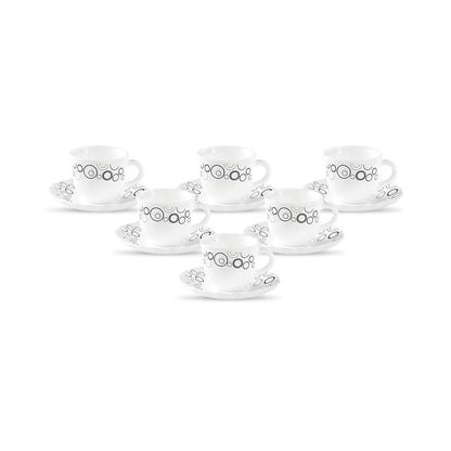 La Opala Diva, Opal Glass Crockery | Cup & Saucer Tulip Regular, Set of 12 | Misty Drops, 160 ml | for Tea & Coffee | Microwave Safe | 100% Vegetarian | Extra Strong | Super Light | Super White