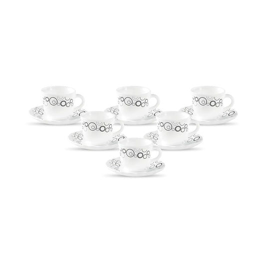 La Opala Diva, Opal Glass Crockery | Cup & Saucer Tulip Regular, Set of 12 | Misty Drops, 160 ml | for Tea & Coffee | Microwave Safe | 100% Vegetarian | Extra Strong | Super Light | Super White