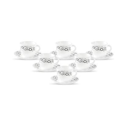 La Opala Diva, Opal Glass Crockery | Cup & Saucer Tulip Regular, Set of 12 | Misty Drops, 160 ml | for Tea & Coffee | Microwave Safe | 100% Vegetarian | Extra Strong | Super Light | Super White