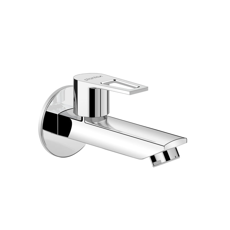 Plantex Pure Brass Bib Cock for Bathroom/Long Body Taps/Wall Mount Tap for Wash Basin with Teflon Tape & Wall Flange - Pack of 1 (Chrome, 3225)-1
