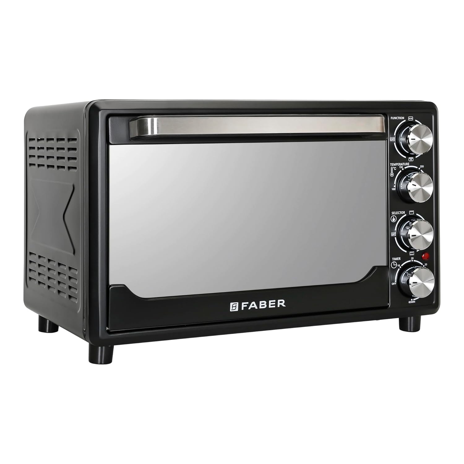 Faber 34L Double Glazed 1600W OTG|Bake, Toast, Roast, Grill|6 Functions, Upper & Lower Heating, Rotisserie, 360° Convection,Crumb Tray, Double Glaze Glass|Bake Plate, Pizza Plate, Silicon Gloves|Black
