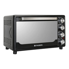 Faber 34L Double Glazed 1600W OTG|Bake, Toast, Roast, Grill|6 Functions, Upper & Lower Heating, Rotisserie, 360° Convection,Crumb Tray, Double Glaze Glass|Bake Plate, Pizza Plate, Silicon Gloves|Black