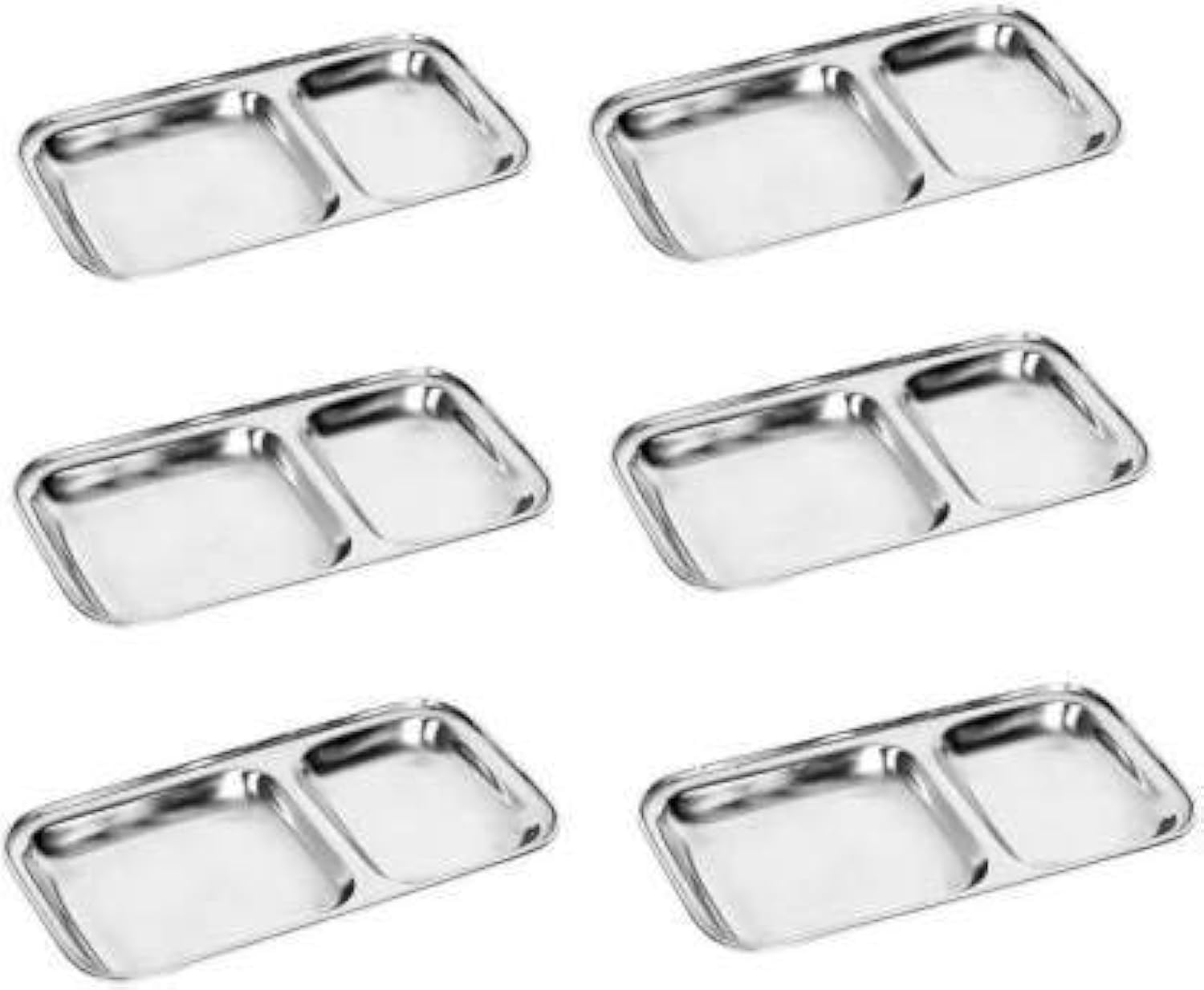 Dynore Stainless Steel 2 in 1 Two Compartment Nasta/Snacks/Plate/Partition Plate- Set of 6